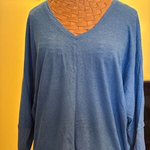Lolë Women's Size MED Blue Long-sleeved dolman top with v-neck.
